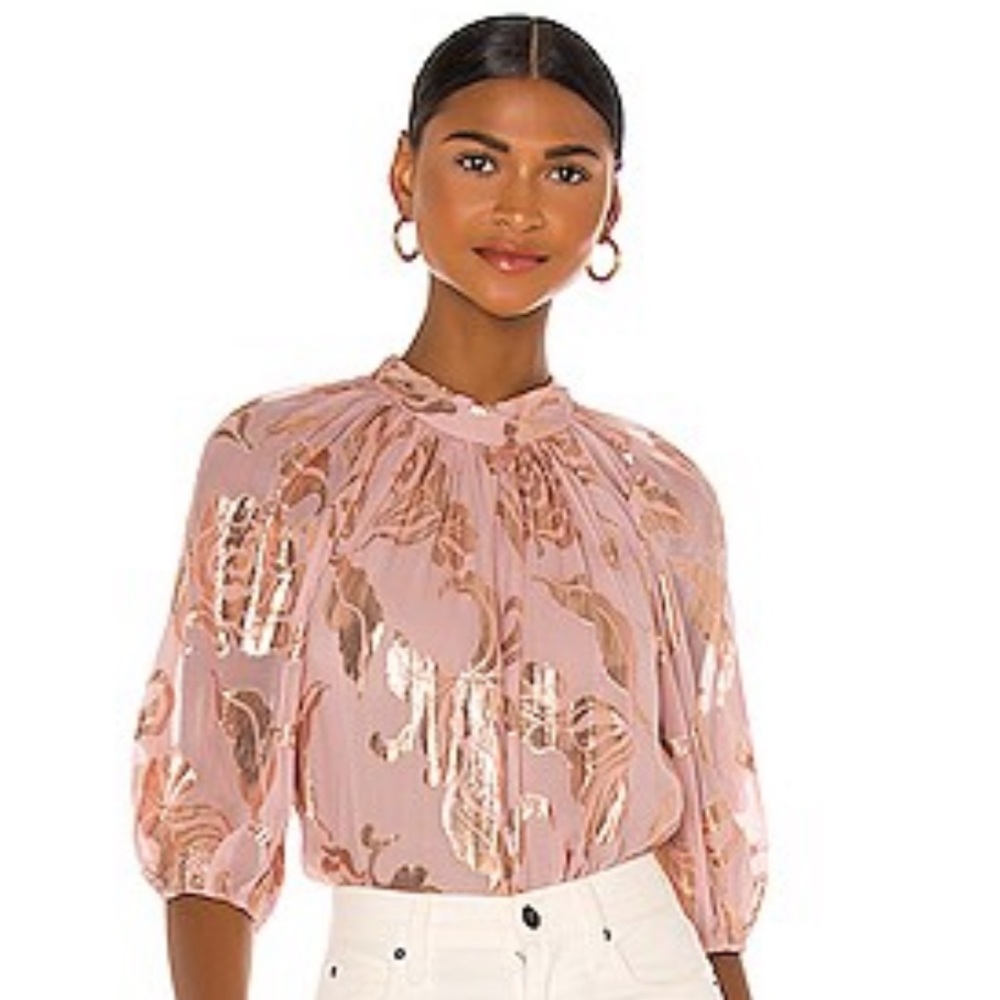 💕❤️Rebecca Taylor Datura Floral Pink Metallic Gold Size 4